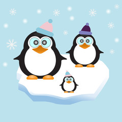 Penguin family in Ice Theme Background