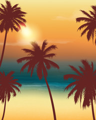 Fototapeta na wymiar Summer holidays background. Exotic landscape with palm trees. Vector