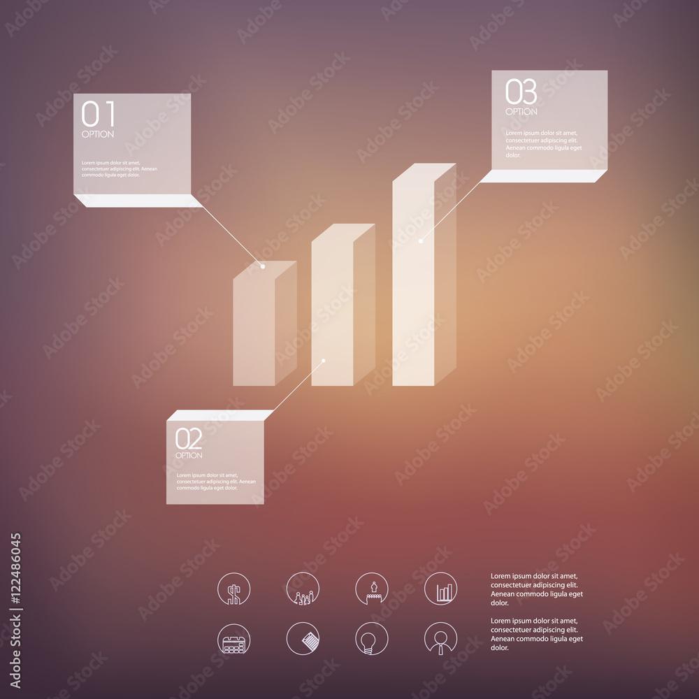 Poster white infographic template with transparent elements and set of icons for business presentation.