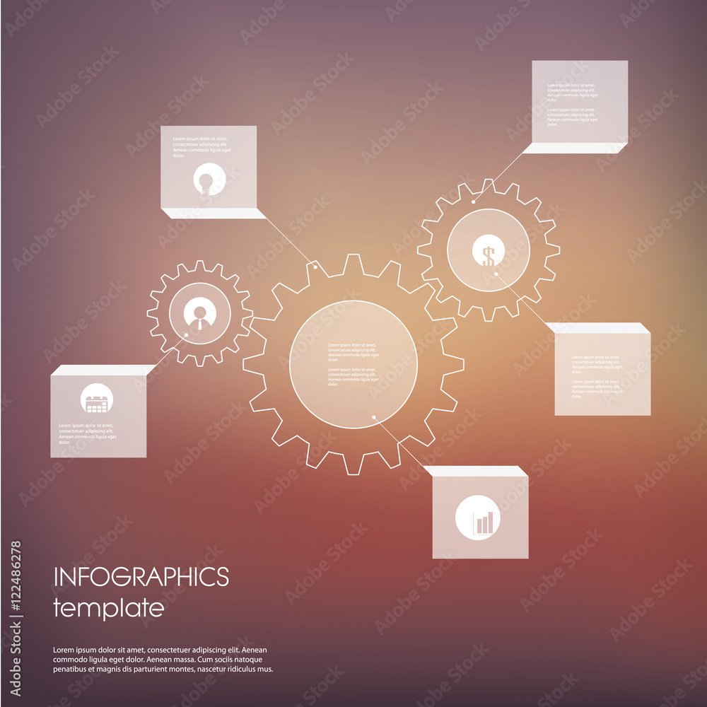 Poster white industrial background infographic template with transparent elements and set of icons for busi