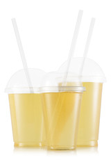 Apple and mint juice in three size of cups - obrazy, fototapety, plakaty