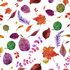 Obraz premium Watercolor seamless pattern with autumn leaves.
