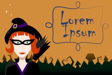Halloween illustration with lovely witch and text frame.