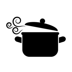 pan with steam cooking black icon on white background