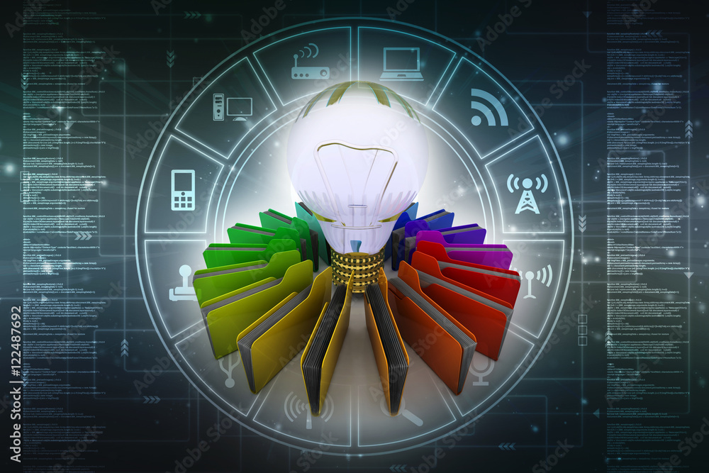 Poster 3d rendering led light bulb with folder