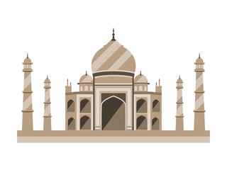 Taj Mahal flat style. Ancient Palace in India isolated on white background. Vector illustration.