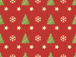 Christmas seamless pattern with Christmas trees, snowflakes and stars. Vector illustration.