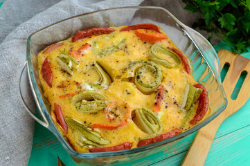 Baked vegetables (zucchini, carrots) in the form of glass. Vegetarian dish