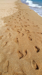 Footsteps on the beach by the sea