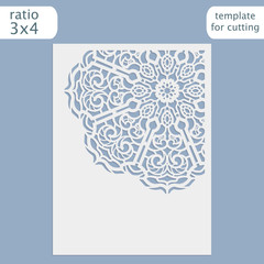 Laser cut wedding invitation card template.  Cut out the paper card with lace pattern.  Greeting card template for cutting plotter. Vector.