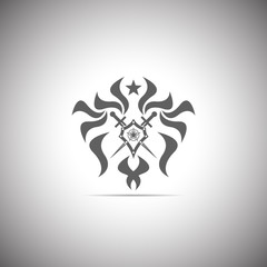 Abstract vector icon - shield and sword. Shield and sword emblem.