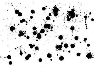 Messy ink blot, black drops on white background. Vector illustration
