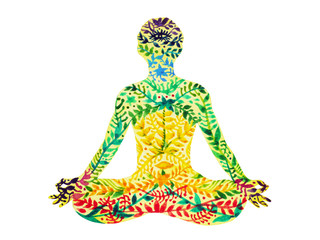 7 chakra color lotus pose yoga, flower floral pattern watercolor painting illustration design hand drawn