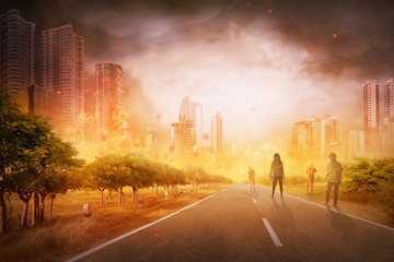 Several zombie hang around on the street