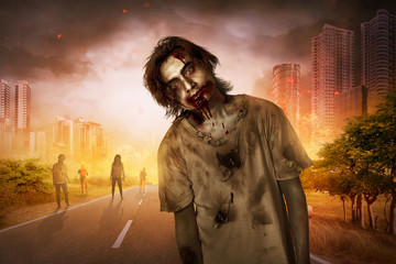 Horrible scary zombie walking around