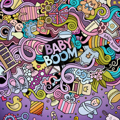 Obraz na płótnie Canvas Cartoon vector doodles baby boom frame