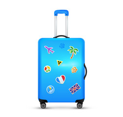 Blue vector traveler wheels suitcase isolated on white background