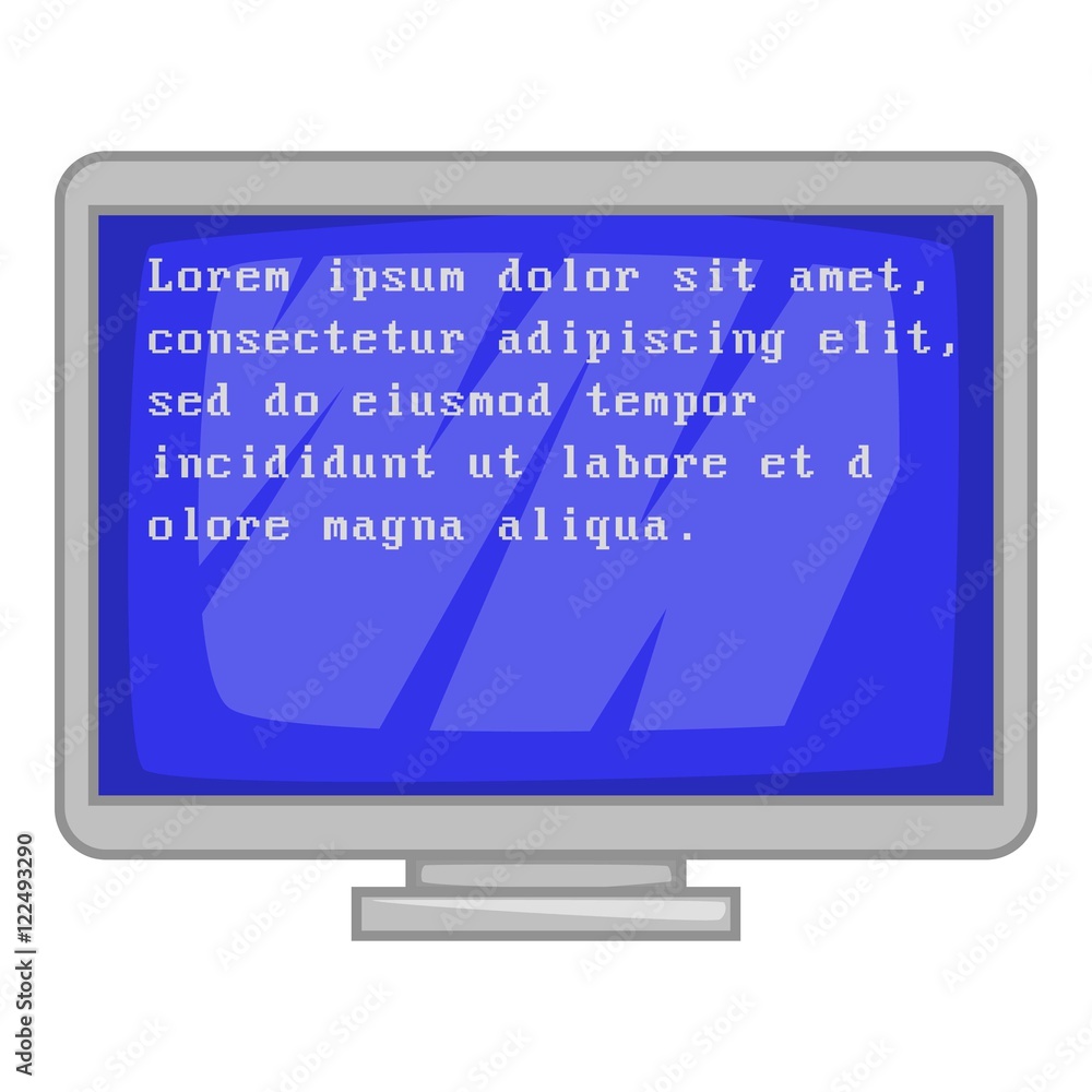 Poster blue computer screen with text icon in cartoon style isolated on white background vector illustratio