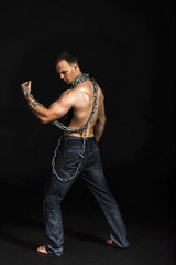 Fototapeta premium Rear view of healthy muscular young man