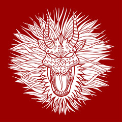 dragon sign symbol logo, circle round shape, hand drawn vector illustration design