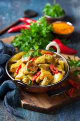 Chicken curry with pineapple, selective focus