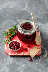 Homemade cranberry jam, selective focus