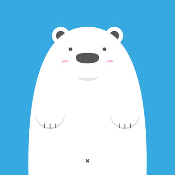 cute big white polar bear on blue background