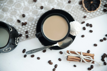 Fototapeta na wymiar coffee with milk on a white table
