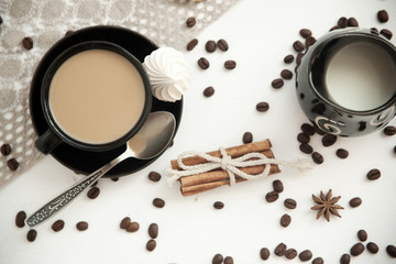 coffee with milk on a white table