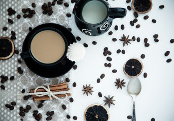 coffee with milk on a white table
