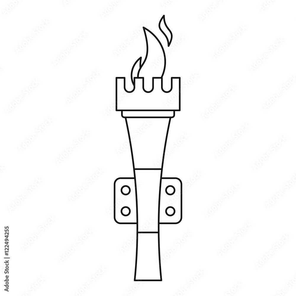 Poster torch with flame icon in outline style on a white background vector illustration