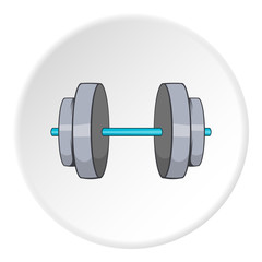 Dumbbell icon in cartoon style isolated on white circle background. Sport symbol vector illustration