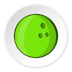 Bowling ball icon in cartoon style isolated on white circle background. Sport symbol vector illustration
