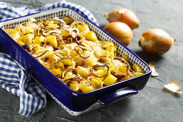 Pasta, cheese and potatoes bake