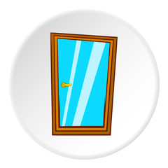 Glass interior door icon in cartoon style on white circle background. Interior design symbol vector illustration