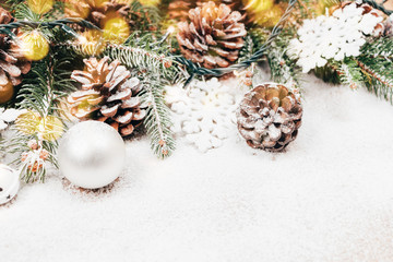 Christmas background with fir and pinecones