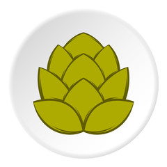 Hops icon in cartoon style on white circle background. Plant symbol vector illustration