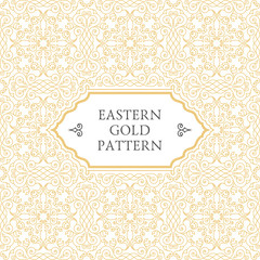 Eastern gold arabic vector lines design templates. Muslim floral frame for card and postcard