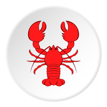 Lobster icon in cartoon style on white circle background. Food symbol vector illustration