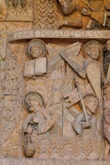 tympan du jugement dernier,abbaye sainte-Foy à Conques,village médiéval en Aveyron