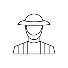 Farmer icon in outline style isolated on white background. People symbol vector illustration