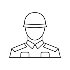 Soldier icon in outline style isolated on white background. Military symbol vector illustration