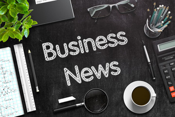 Business News Concept on Black Chalkboard. 3D Rendering.