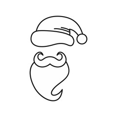 Christmas hat and beard of Santa Claus icon in outline style isolated on white background. New year symbol vector illustration