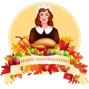 illustration of Thanksgiving celebration banner with maple leaf