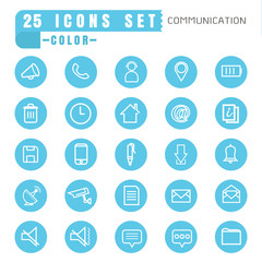 icons communication color thin white in the circle blue on white