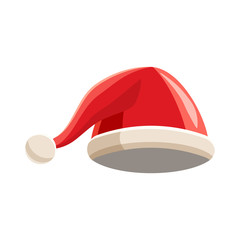 Christmas red hat with pompom icon in cartoon style isolated on white background. Headdress symbol vector illustration