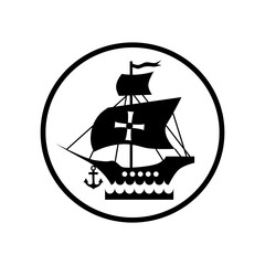 Ship with flag of Columbus icon in simple style isolated on white background. Maritime transport symbol vector illustration