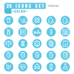 icons Medical color thin white in the circle blue on white backg