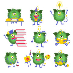 Kids education. Monster character with book vector illustration